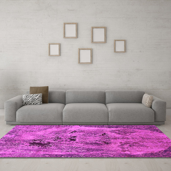 Machine Washable Oriental Pink Industrial Rug in a Living Room, wshurb1451pnk