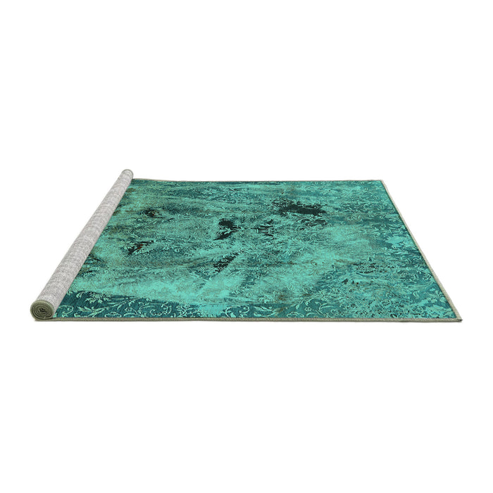 Sideview of Machine Washable Oriental Turquoise Industrial Area Rugs, wshurb1451turq