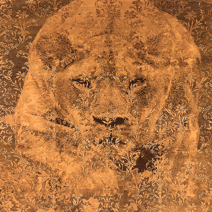 Square Machine Washable Oriental Orange Industrial Area Rugs, wshurb1451org