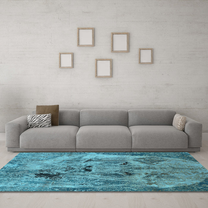 Machine Washable Oriental Light Blue Industrial Rug in a Living Room, wshurb1451lblu