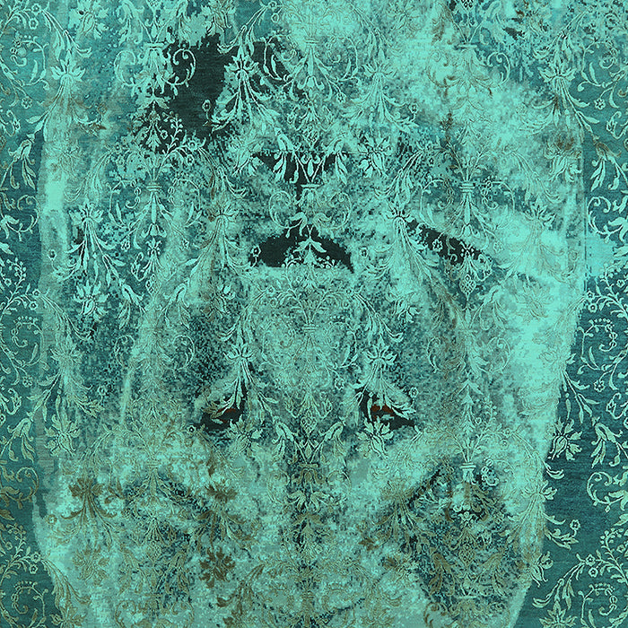 Machine Washable Oriental Turquoise Industrial Area Rugs, wshurb1451turq