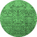 Round Machine Washable Oriental Emerald Green Industrial Area Rugs, wshurb1452emgrn