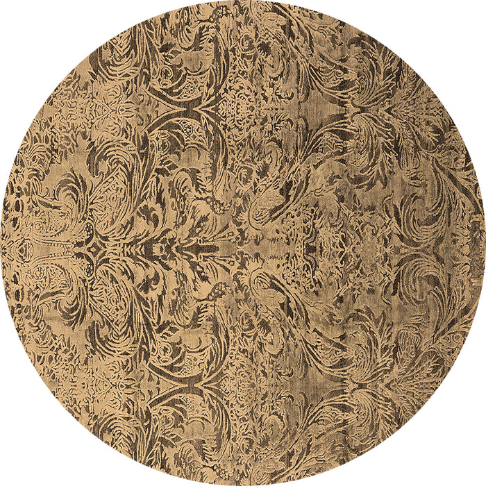 Round Machine Washable Oriental Brown Industrial Rug, wshurb1452brn