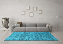 Machine Washable Oriental Light Blue Industrial Rug in a Living Room, wshurb1452lblu