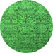 Round Machine Washable Oriental Green Industrial Area Rugs, wshurb1452grn