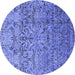 Round Machine Washable Oriental Blue Industrial Rug, wshurb1452blu