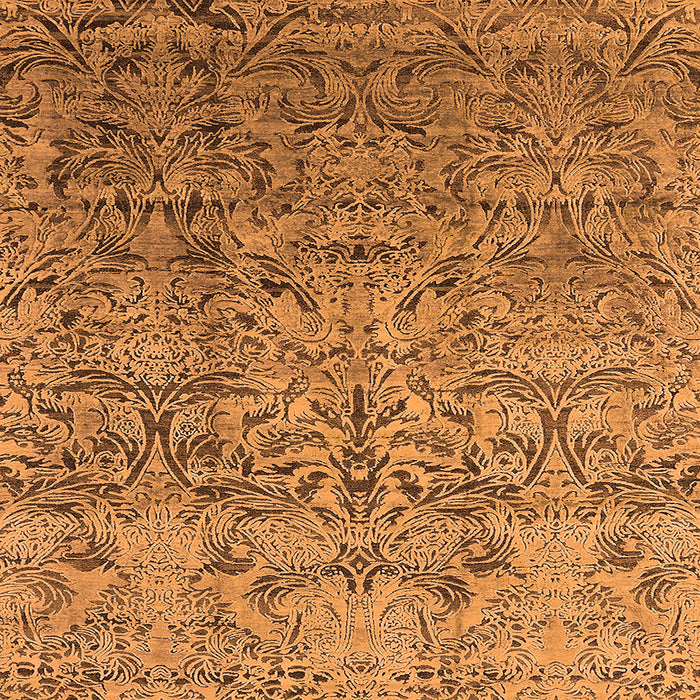 Square Machine Washable Oriental Orange Industrial Area Rugs, wshurb1452org