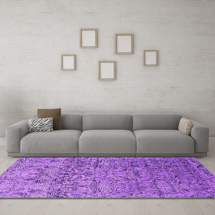 Machine Washable Oriental Purple Industrial Area Rugs in a Living Room, wshurb1452pur