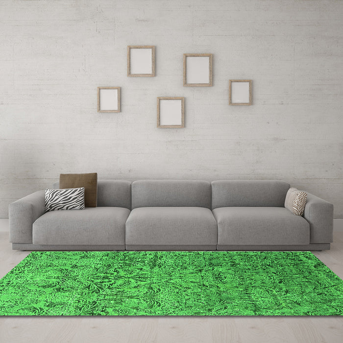 Machine Washable Oriental Green Industrial Area Rugs in a Living Room,, wshurb1452grn