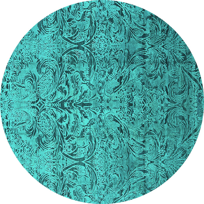 Round Machine Washable Oriental Turquoise Industrial Area Rugs, wshurb1452turq