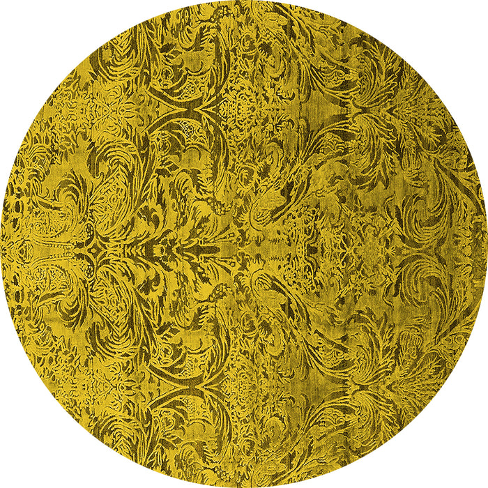 Round Oriental Yellow Industrial Rug, urb1452yw