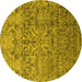 Round Machine Washable Oriental Yellow Industrial Rug, wshurb1452yw