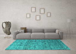 Machine Washable Oriental Turquoise Industrial Area Rugs in a Living Room,, wshurb1452turq