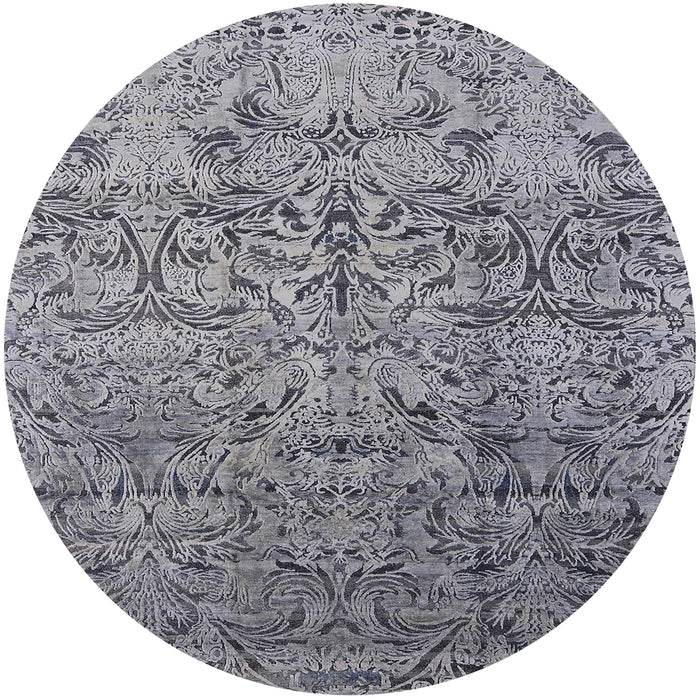 Round Machine Washable Industrial Modern Gray Rug, wshurb1452