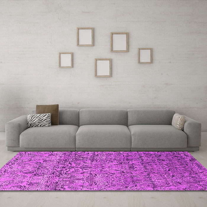 Machine Washable Oriental Pink Industrial Rug in a Living Room, wshurb1452pnk