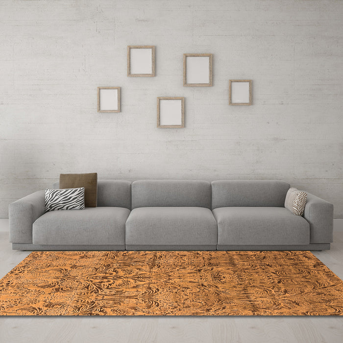 Machine Washable Oriental Orange Industrial Area Rugs in a Living Room, wshurb1452org