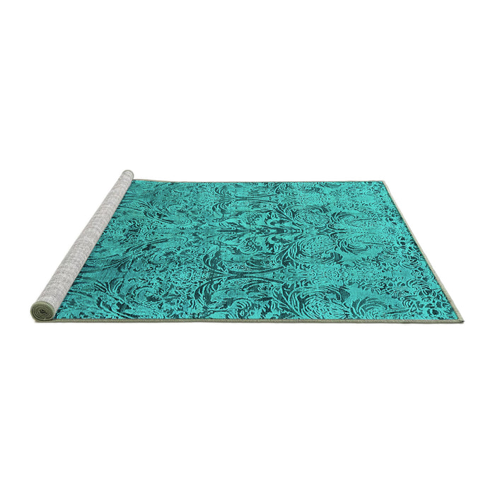 Sideview of Machine Washable Oriental Turquoise Industrial Area Rugs, wshurb1452turq