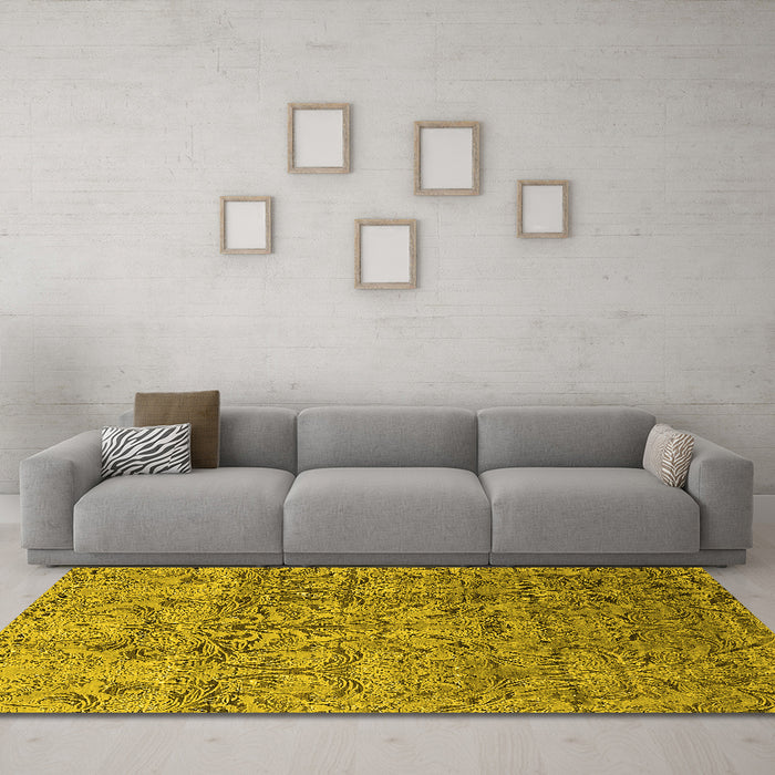 Machine Washable Oriental Yellow Industrial Rug in a Living Room, wshurb1452yw