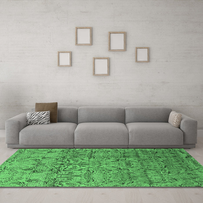 Machine Washable Oriental Emerald Green Industrial Area Rugs in a Living Room,, wshurb1452emgrn