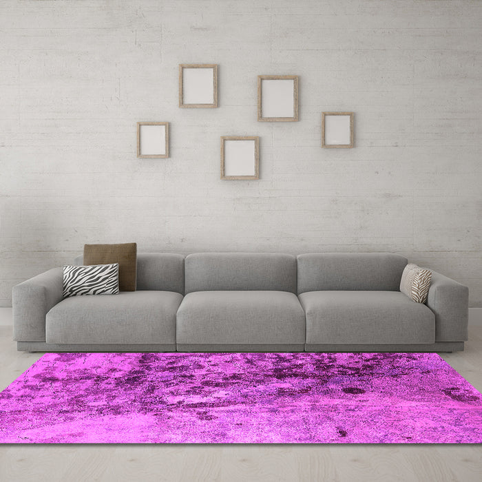 Machine Washable Oriental Pink Industrial Rug in a Living Room, wshurb1453pnk