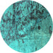 Round Oriental Turquoise Industrial Rug, urb1453turq