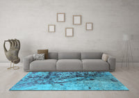 Machine Washable Oriental Light Blue Industrial Rug, wshurb1453lblu