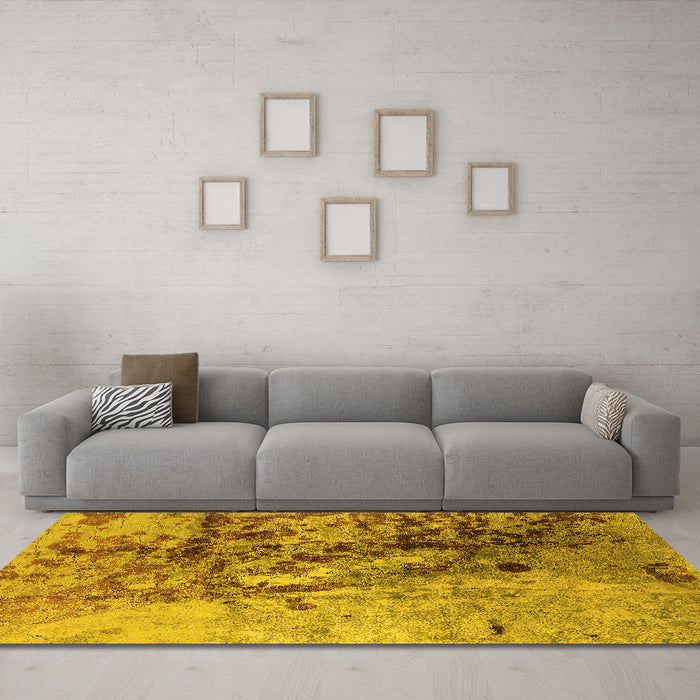 Machine Washable Oriental Yellow Industrial Rug in a Living Room, wshurb1453yw