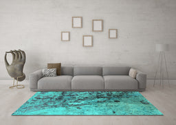 Machine Washable Oriental Turquoise Industrial Area Rugs in a Living Room,, wshurb1453turq