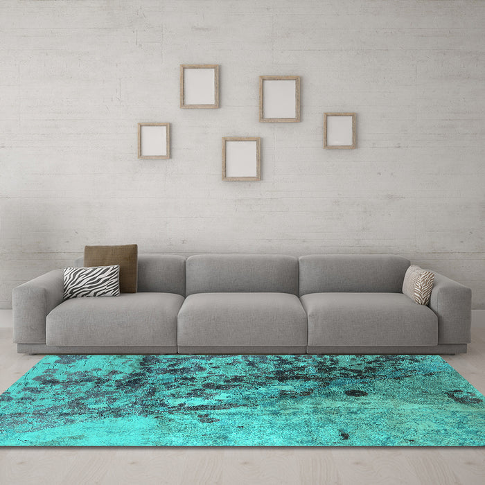 Machine Washable Oriental Turquoise Industrial Area Rugs in a Living Room,, wshurb1453turq