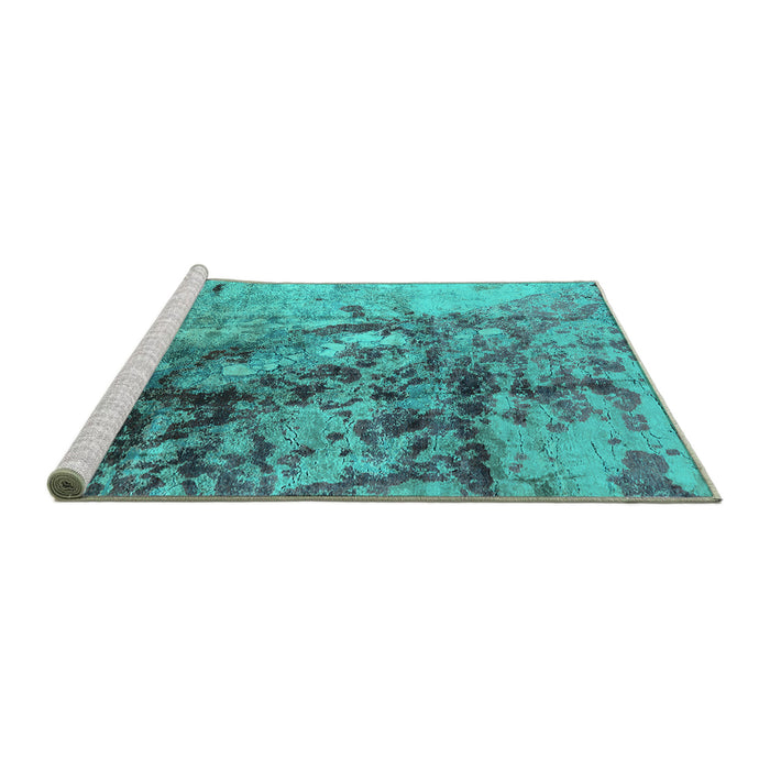 Sideview of Machine Washable Oriental Turquoise Industrial Area Rugs, wshurb1453turq