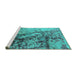 Sideview of Machine Washable Oriental Turquoise Industrial Area Rugs, wshurb1453turq