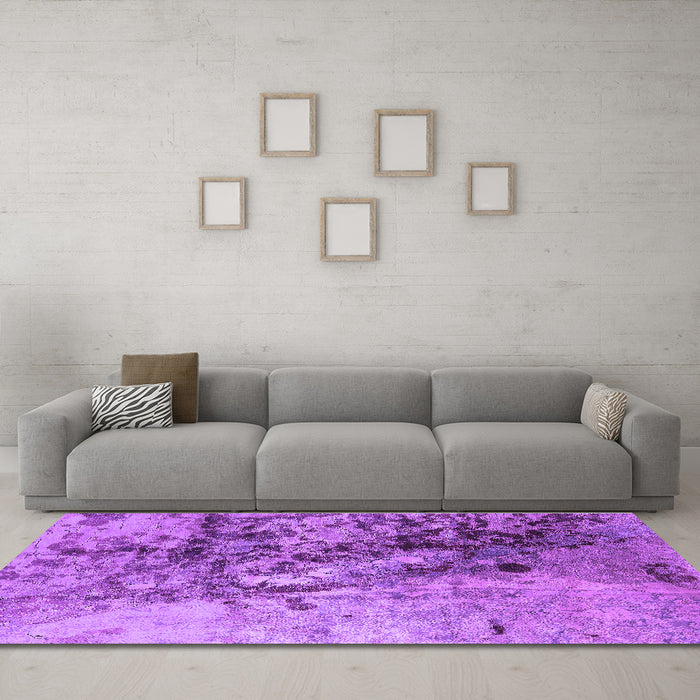 Machine Washable Oriental Purple Industrial Area Rugs in a Living Room, wshurb1453pur
