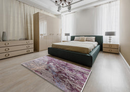 Mid-Century Modern Silver Pink Oriental Rug in a Bedroom, urb1453