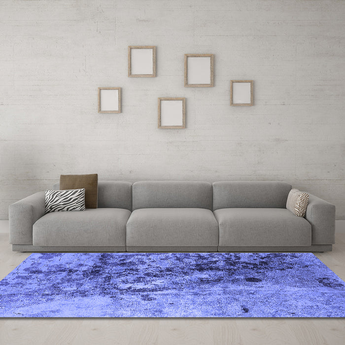 Machine Washable Oriental Blue Industrial Rug in a Living Room, wshurb1453blu