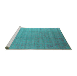 Sideview of Machine Washable Oriental Turquoise Industrial Area Rugs, wshurb1454turq