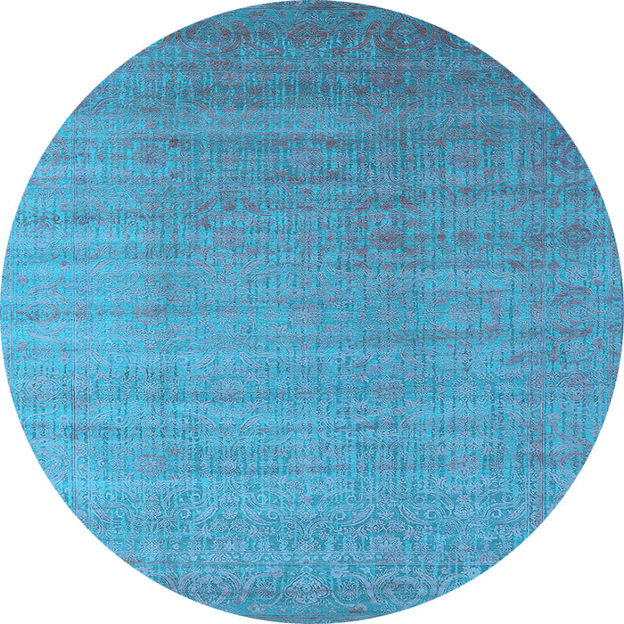 Round Machine Washable Oriental Light Blue Industrial Rug, wshurb1454lblu
