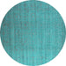 Round Oriental Turquoise Industrial Rug, urb1454turq