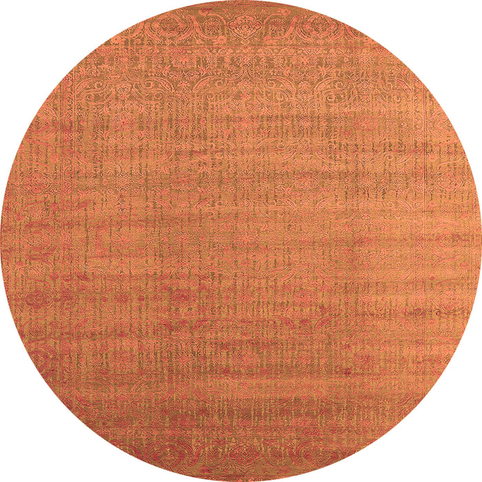Round Machine Washable Oriental Orange Industrial Area Rugs, wshurb1454org