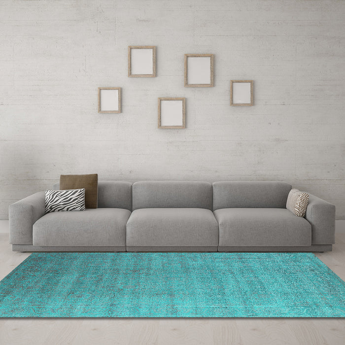 Machine Washable Oriental Turquoise Industrial Area Rugs in a Living Room,, wshurb1454turq