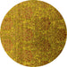 Round Machine Washable Oriental Yellow Industrial Rug, wshurb1455yw