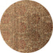 Round Machine Washable Oriental Brown Industrial Rug, wshurb1455brn