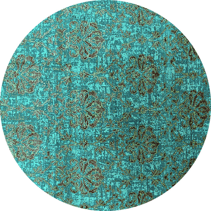 Round Oriental Turquoise Industrial Rug, urb1455turq