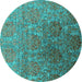 Round Oriental Turquoise Industrial Rug, urb1455turq