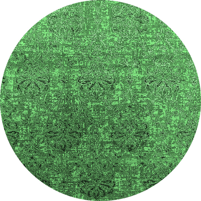 Round Machine Washable Oriental Emerald Green Industrial Area Rugs, wshurb1455emgrn