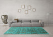 Machine Washable Oriental Turquoise Industrial Area Rugs in a Living Room,, wshurb1455turq