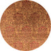 Round Machine Washable Oriental Orange Industrial Area Rugs, wshurb1455org