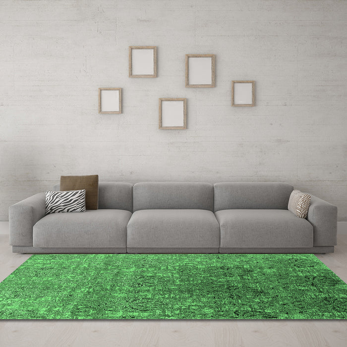 Machine Washable Oriental Emerald Green Industrial Area Rugs in a Living Room,, wshurb1455emgrn