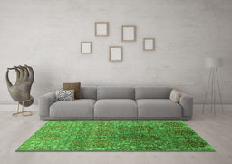 Machine Washable Oriental Green Industrial Area Rugs in a Living Room,, wshurb1455grn