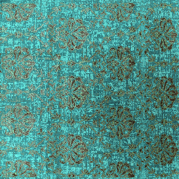 Square Machine Washable Oriental Turquoise Industrial Area Rugs, wshurb1455turq