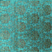 Square Machine Washable Oriental Turquoise Industrial Area Rugs, wshurb1455turq